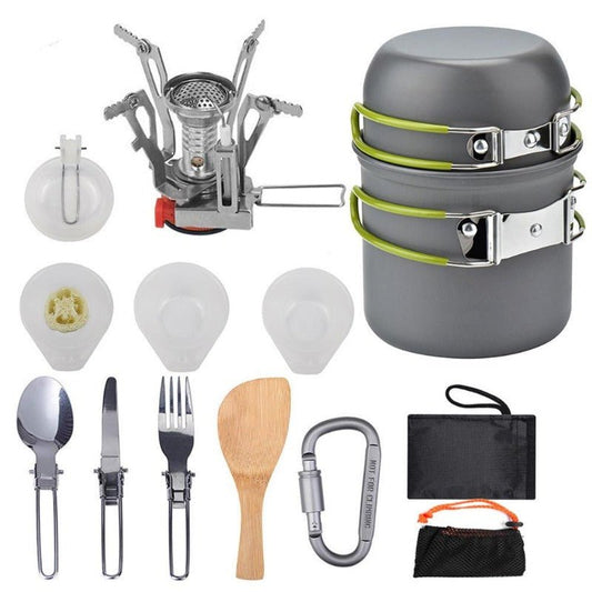 Outdoor Camping Cookware Backpacking Bowl Pot+ Mini Canister Stove Burner Foldable - Wautton Outdoor Gear - Little Red General Store