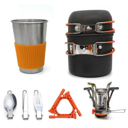Camping Cookware Mess Kit with Mini Stove,Lightweight Pot Tank Bracket - Wautton Outdoor Gear - Little Red General Store