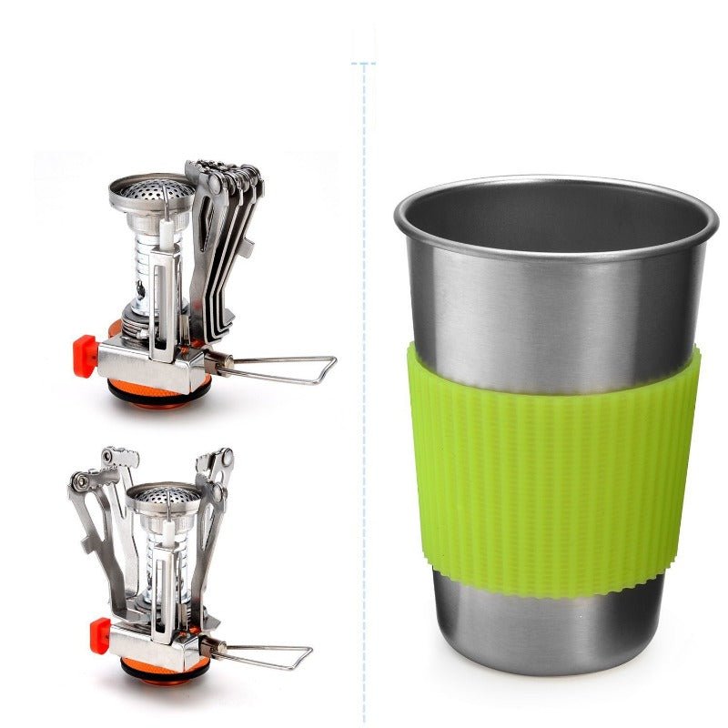 Camping Cookware Mess Kit with Mini Stove,Lightweight Pot Tank Bracket - Wautton Outdoor Gear - Little Red General Store