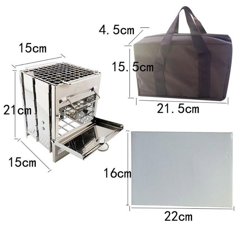 Wood Burning Camp Stove Folding Stainless Steel BBQ Outdoor Survival - Wautton Outdoor Gear - Little Red General Store