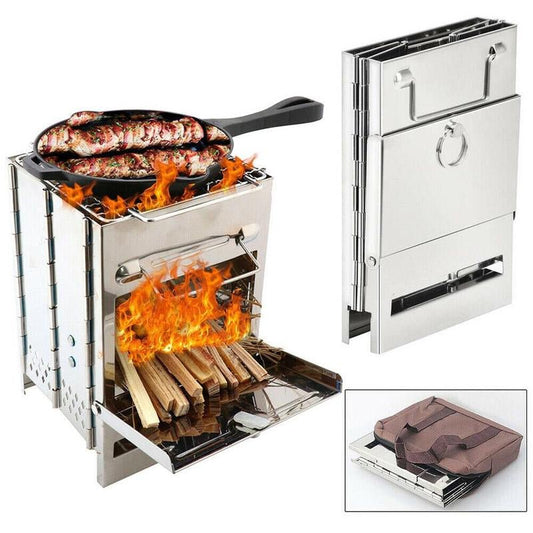 Wood Burning Camp Stove Folding Stainless Steel BBQ Outdoor Survival - Wautton Outdoor Gear - Little Red General Store