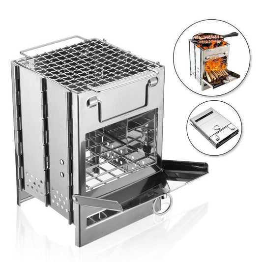 Wood Burning Camp Stove Folding Stainless Steel BBQ Outdoor Survival - Wautton Outdoor Gear - Little Red General Store