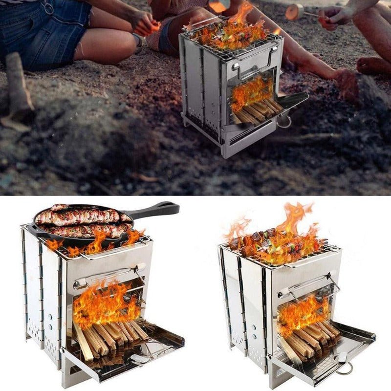 Wood Burning Camp Stove Folding Stainless Steel BBQ Outdoor Survival - Wautton Outdoor Gear - Little Red General Store