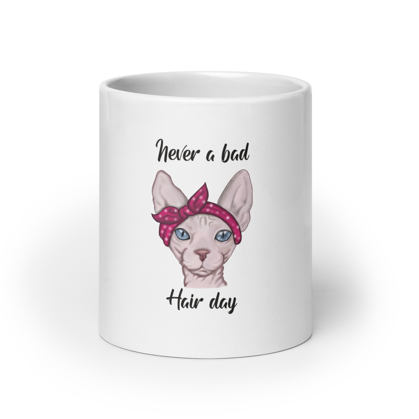 "NEVER A BAD HAIR DAY" SPHYNX COFFEE MUG