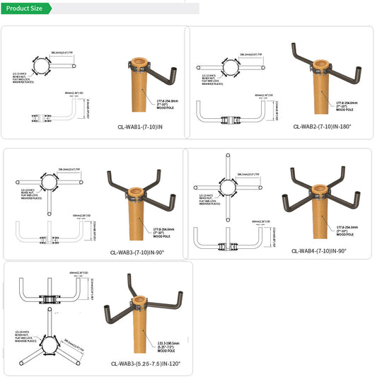 Steel Wrap Around Brackets for 7-10 inch Wood or Concrete Poles, Bronze Wood Pole Side Mounts with 2-3/8" Tenon for Street Lights
