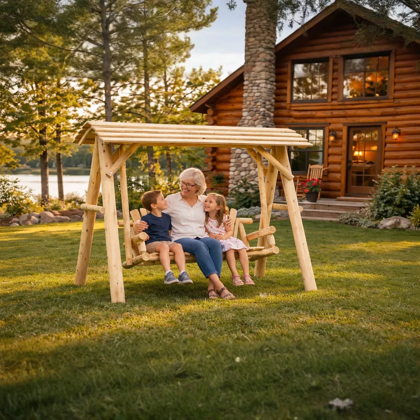 Wooden Porch Swing with Canopy