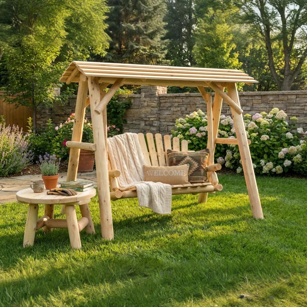 Wooden Porch Swing with Canopy