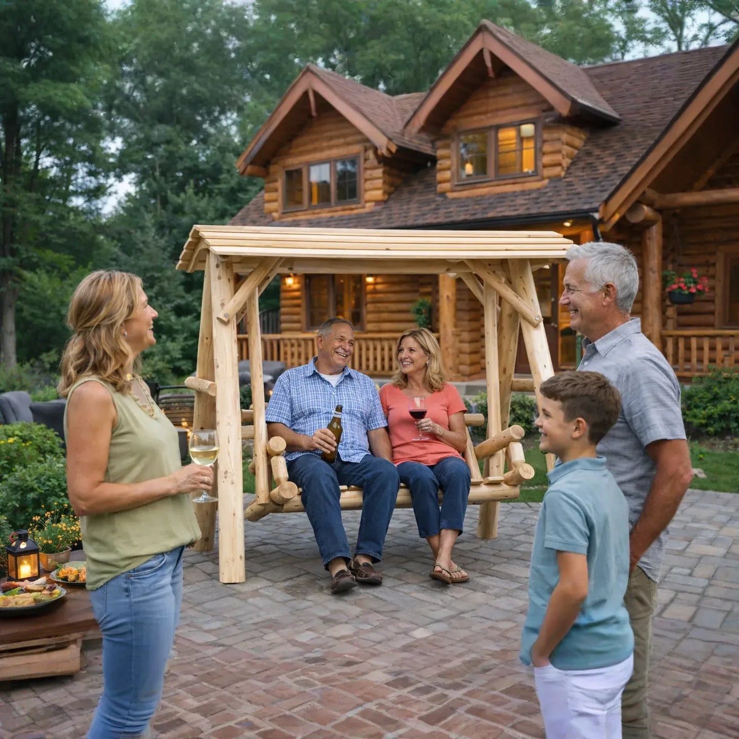 Wooden Porch Swing with Canopy