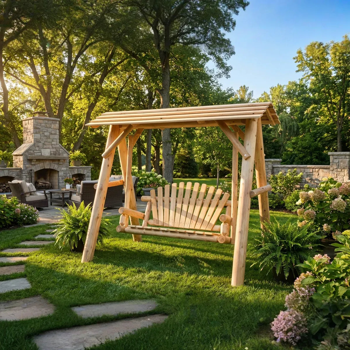 Wooden Porch Swing with Canopy