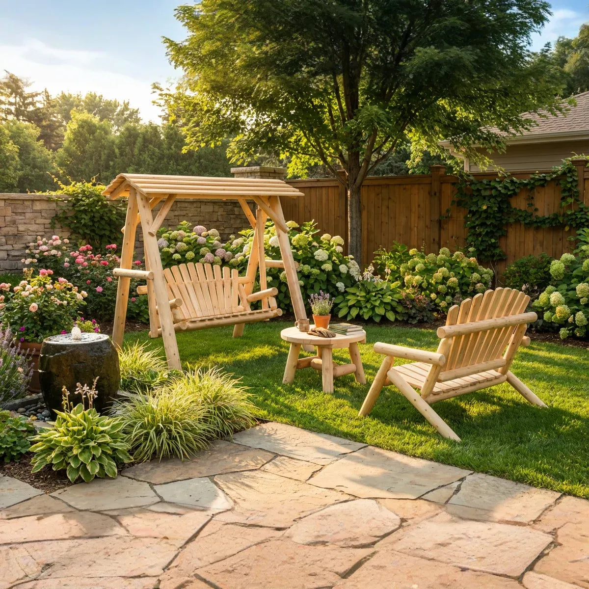 Wooden Porch Swing with Canopy