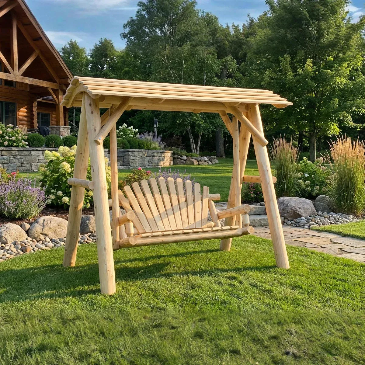 Wooden Porch Swing with Canopy