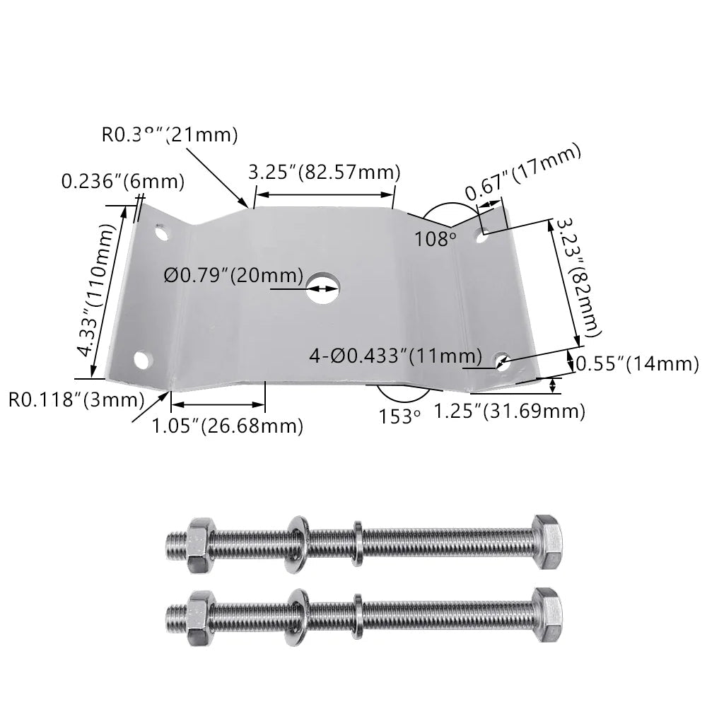 Wood Pole Bullhorn Mount with 2 3/8 Tenons for 10-13" poles, Wrap Around Brackets for Street Lighting