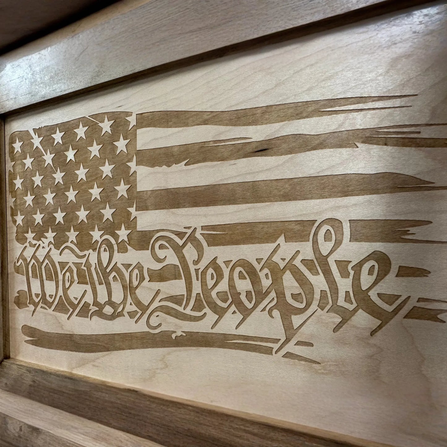 American Flag Gun Cabinet We The People Decorative and Secure Hidden Gun Safe (Natural)