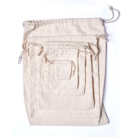5x7 Inches Reusable Eco-Friendly Double Drawstring Cotton CANVAS Bags Natural Color