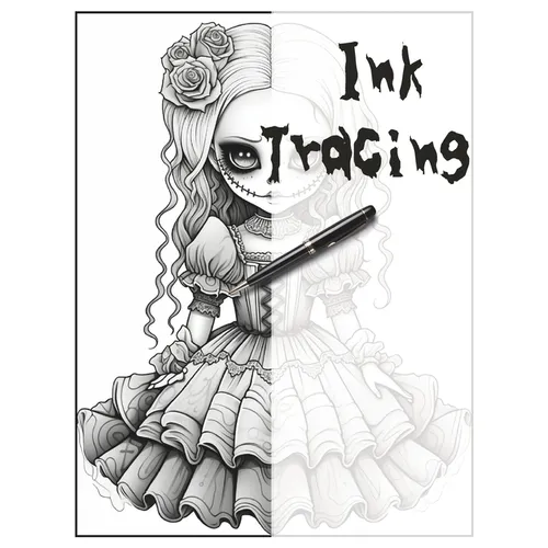 Ink Tracing Coloring Book: Trace the Lines to bring these creepy dolls to life.