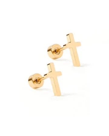 Catherine Cross Gold Screwback Stud Earrings - YellowBrickRoad - Little Red General Store